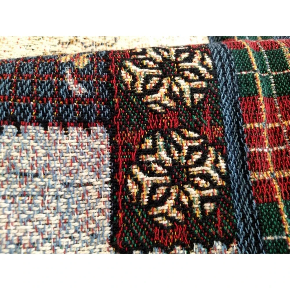 Goodwin Weavers Tapestry Throw Blanket Christmas 100% Cotton Plaid Green Red USA